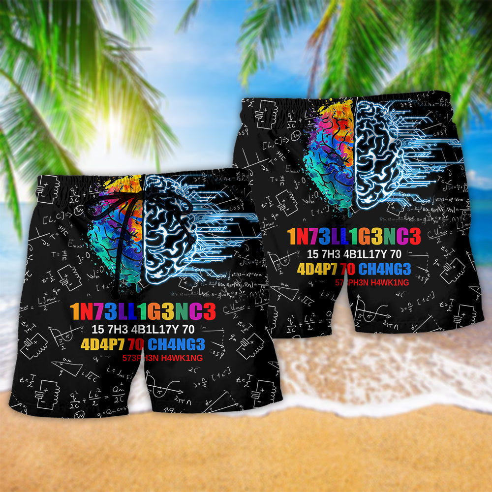 Funny Intelligence Quote Color Beach Shorts For Beach Trips And Relaxed Vacation Styling