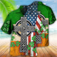 Irish American Flag Celtic Cross Saint Patrick's Hawaiian Shirt Pattern View For Lightweight Everyday Style