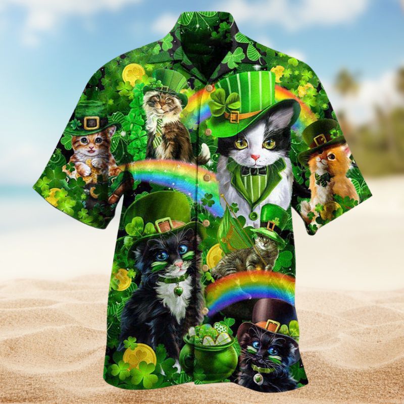 Irish Cats Shamrock Hawaiian Shirt For Coastal Getaways, Outdoor Gatherings, And Thoughtful Gift Giving