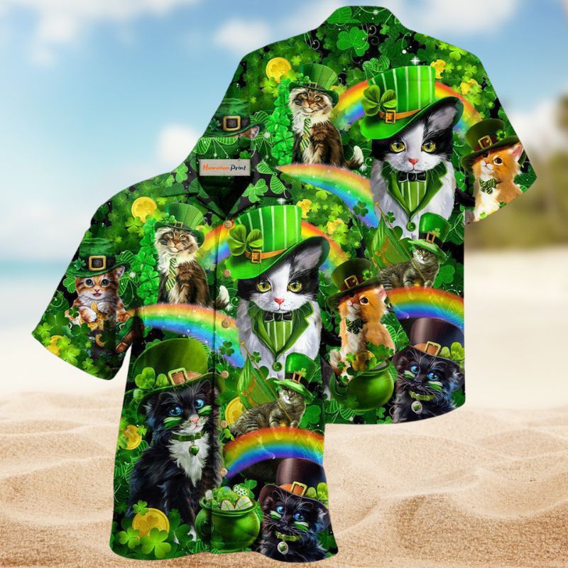 Irish Cats Shamrock Hawaiian Shirt For Coastal Getaways, Outdoor Gatherings, And Thoughtful Gift Giving