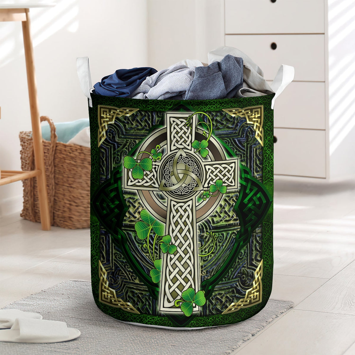 Fantastic Irish Celtic Cross Laundry Basket For Bathroom Bedroom Storage