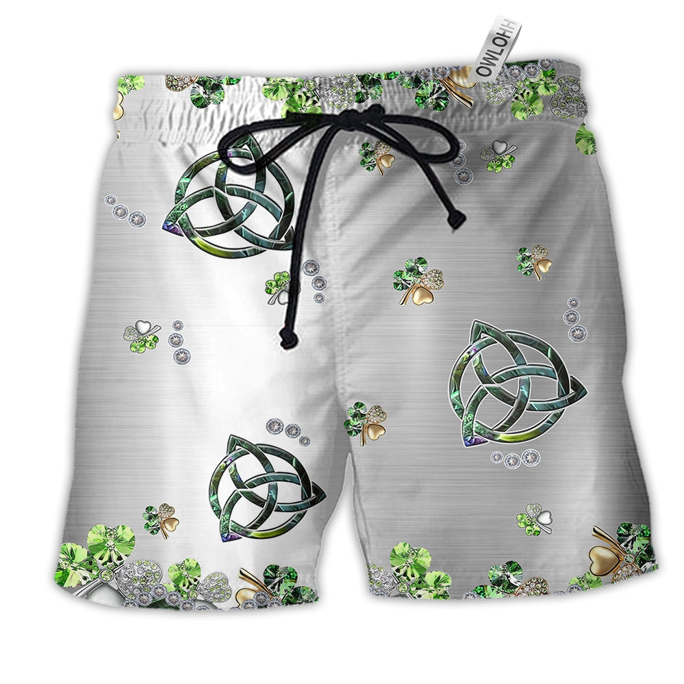 Irish Clover Metal Style Hawaiian Print Beach Shorts For Warm Weather Trips And Everyday Use