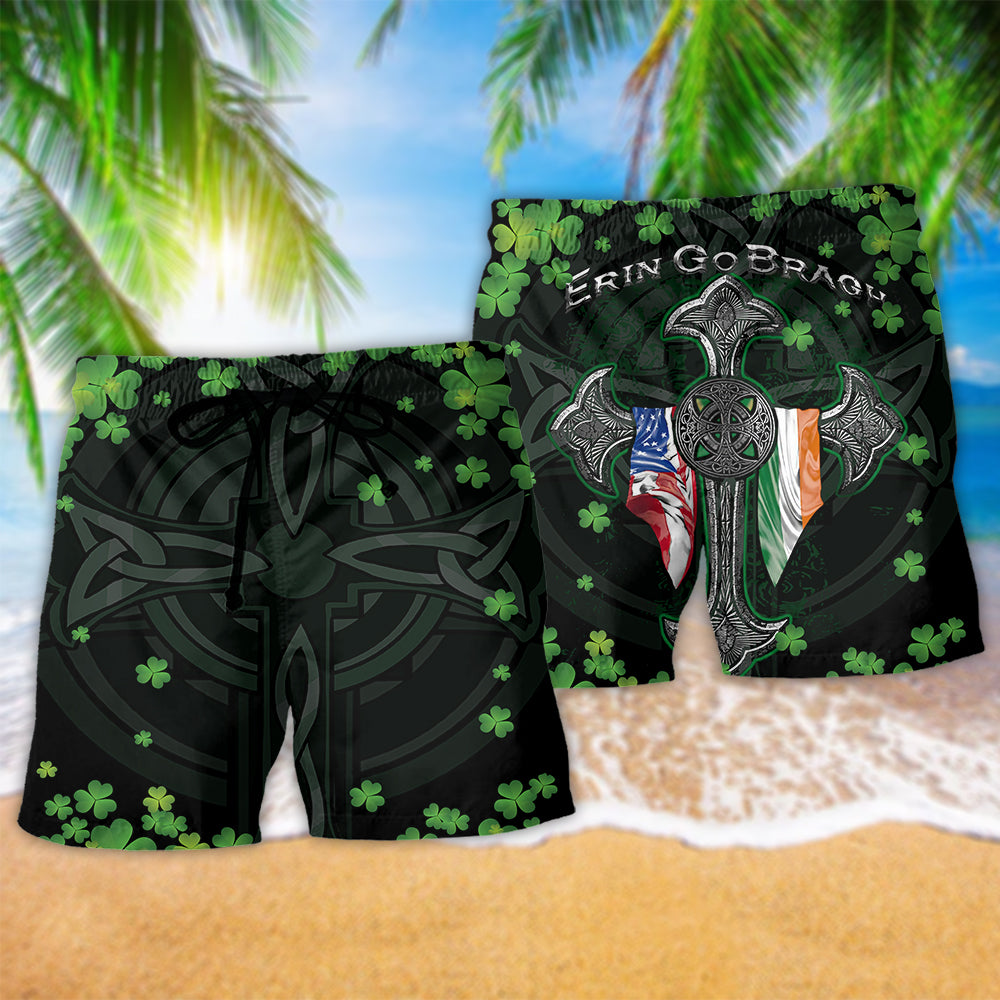 Irish Clover Flag Green Beach Shorts Design Detail For Resort And Beach Day Style