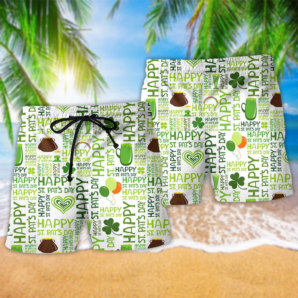 Irish Saint Patrick's Day Beach Shorts Pattern View For Relaxed Vacation Styling