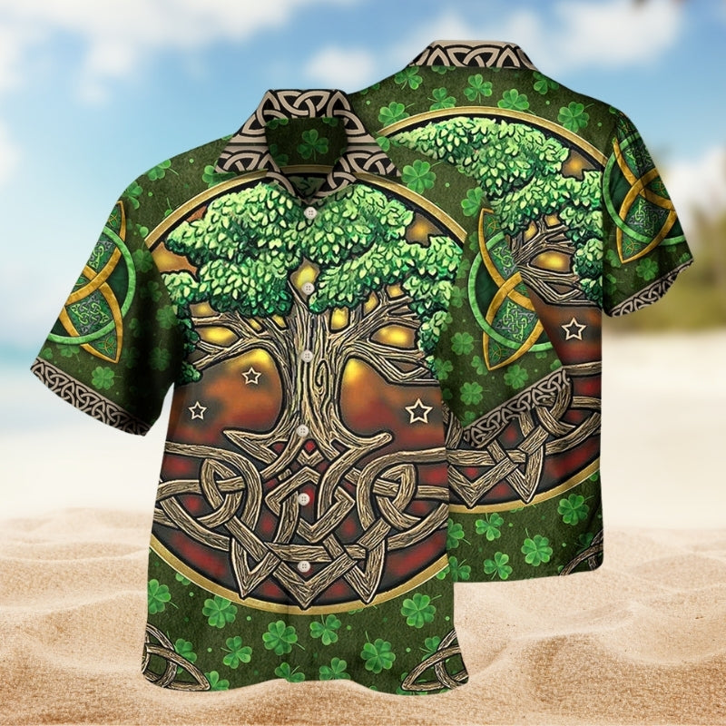 Irish Style Hawaiian Shirt For Island Getaway, Summer Road Trip, And Casual Outdoor Style