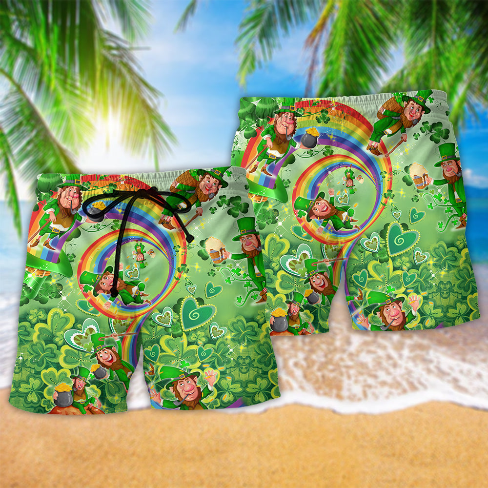 Irish Green Luck Beach Shorts Pattern Detail For Sunny Day Activities And Thoughtful Gift Giving