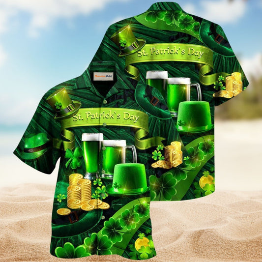 Irish Saint Patrick'S Hawaiian Shirt For Summer Vacation, Beach Travel, And Casual Wear