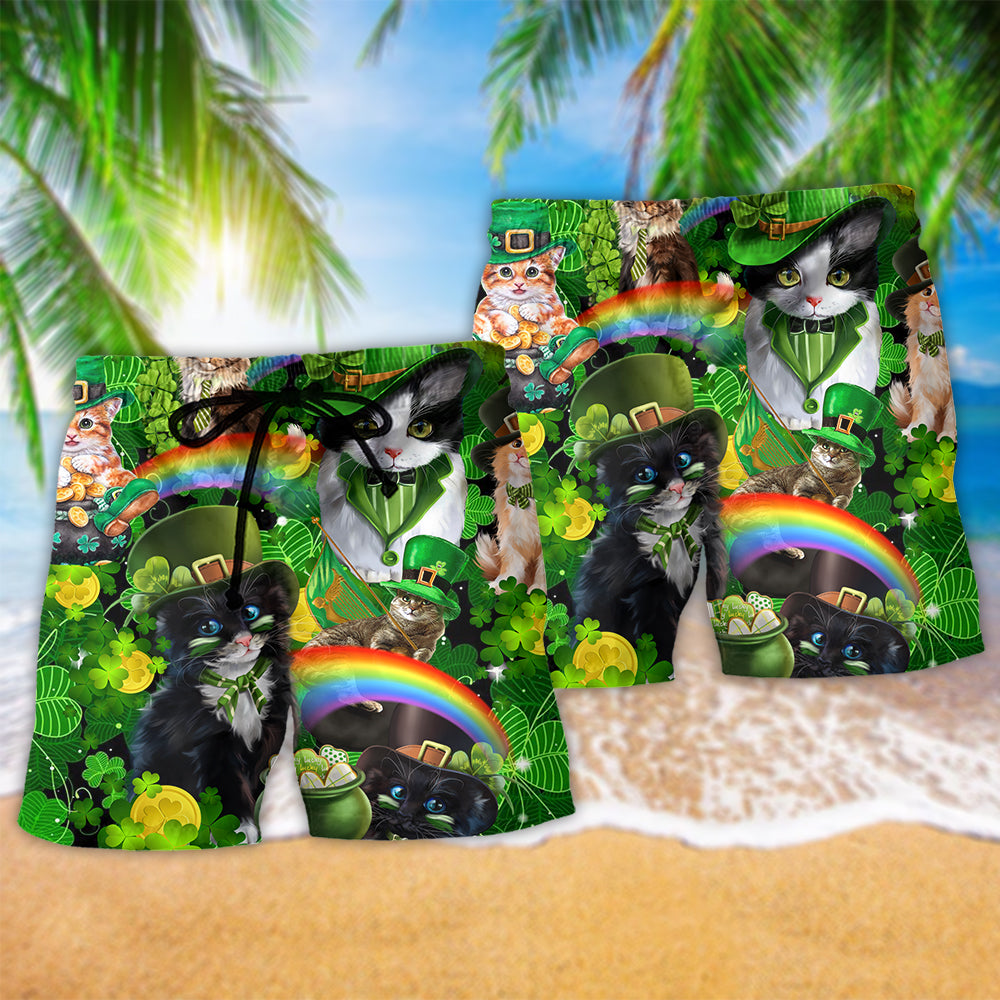 Irish Cat Shamrocks Green Beach Shorts Pattern Detail For Holiday Travel And Leisure And Relaxation