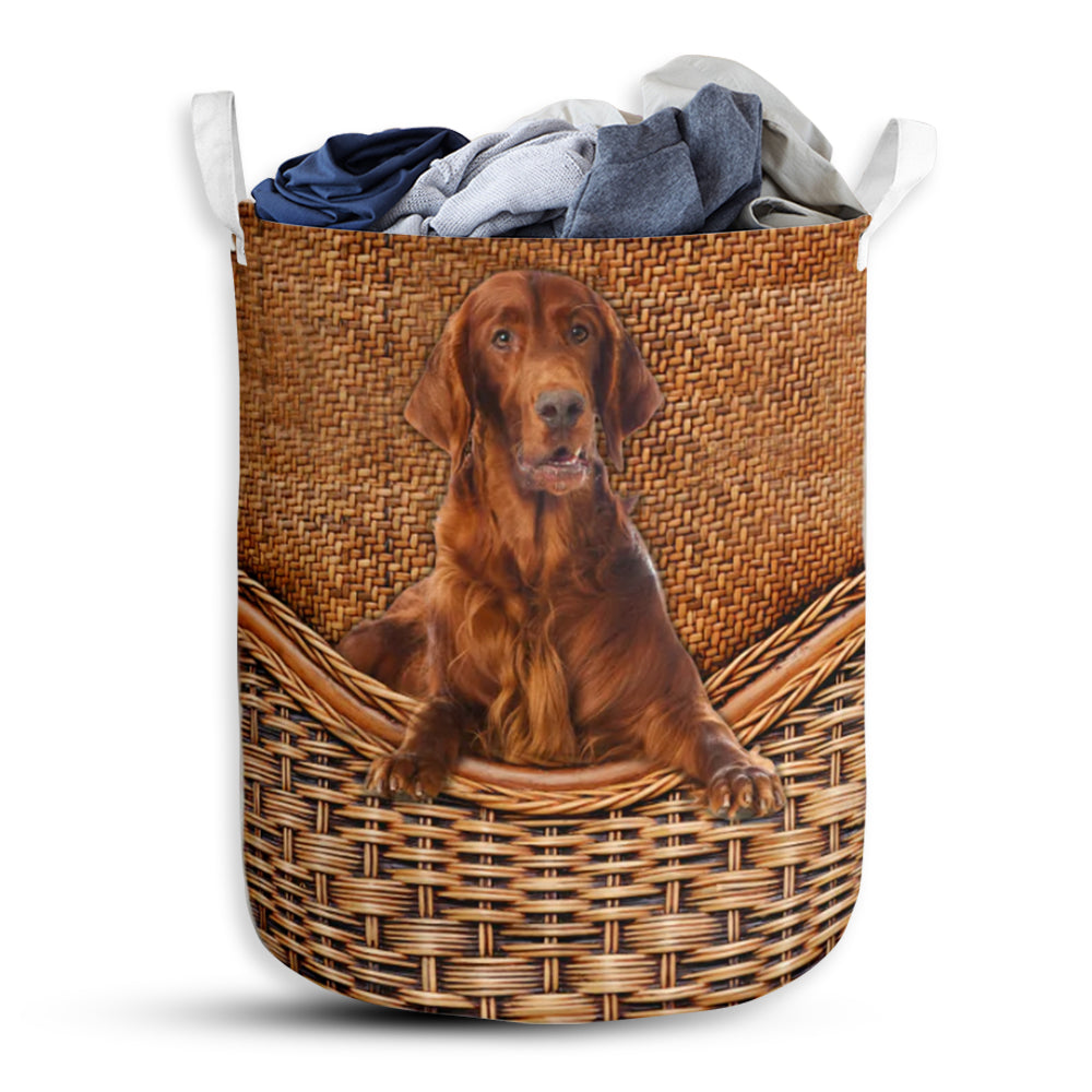 Irish Setter Dog Rattan Texture Laundry Basket For Bathroom Bedroom Storage