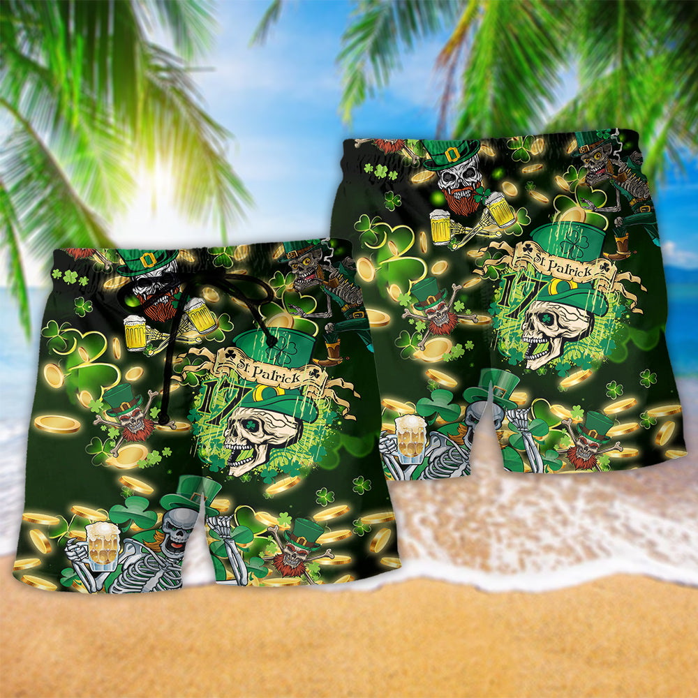 Irish Skull Loves Beer Beach Shorts For Halloween Vacation And Festival Style