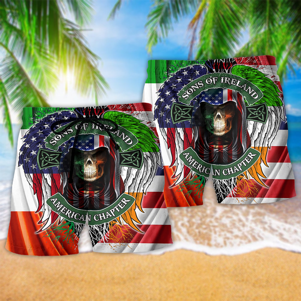 Irish Pride Skull Saint Patrick Beach Shorts Pattern Detail For Casual Summer Plans And Vacation Ready Style