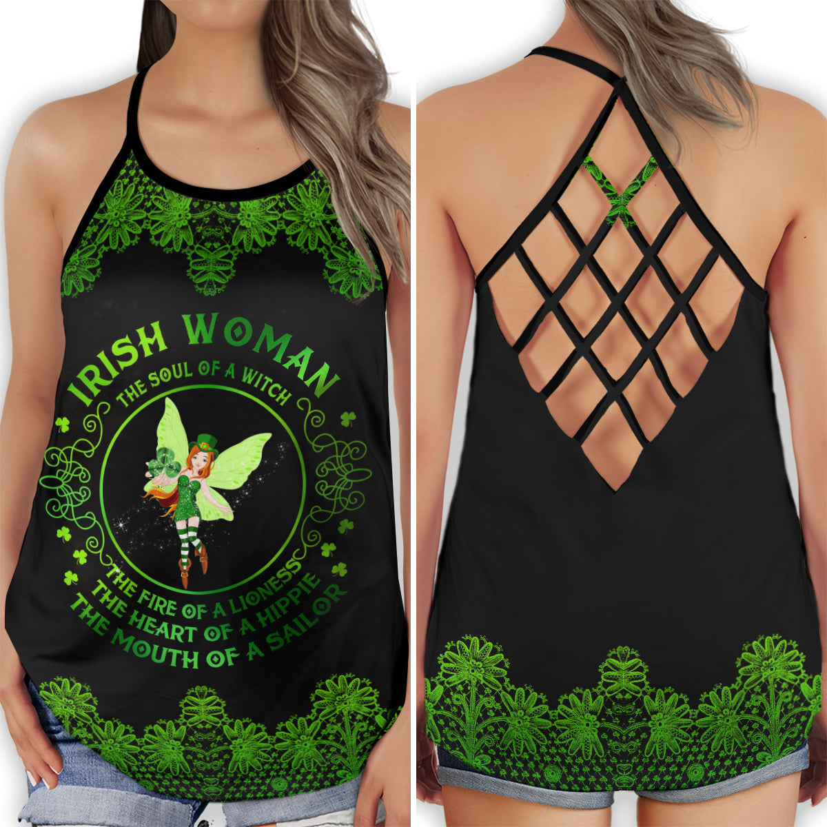 Irish Woman Strong Pride Energy Hollow Tank Top For Community Events And Positive Support