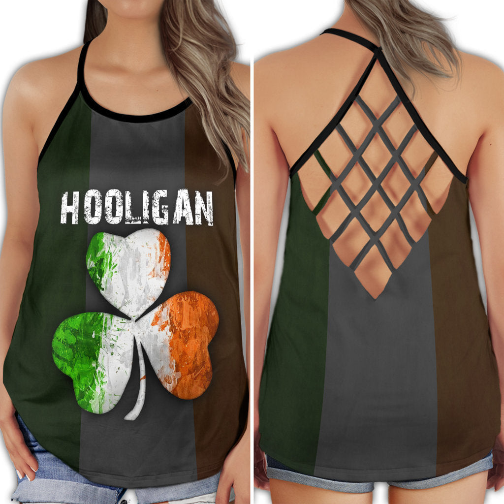 Irish Strong Spirit Four Leaf Clover Lucky Celtic Symbol Hollow Tank Top For Yoga Workouts And Festival Wear