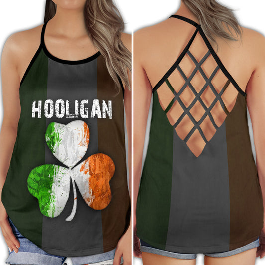 Irish Strong Spirit Four Leaf Clover Lucky Celtic Symbol Hollow Tank Top For Yoga Workouts And Festival Wear