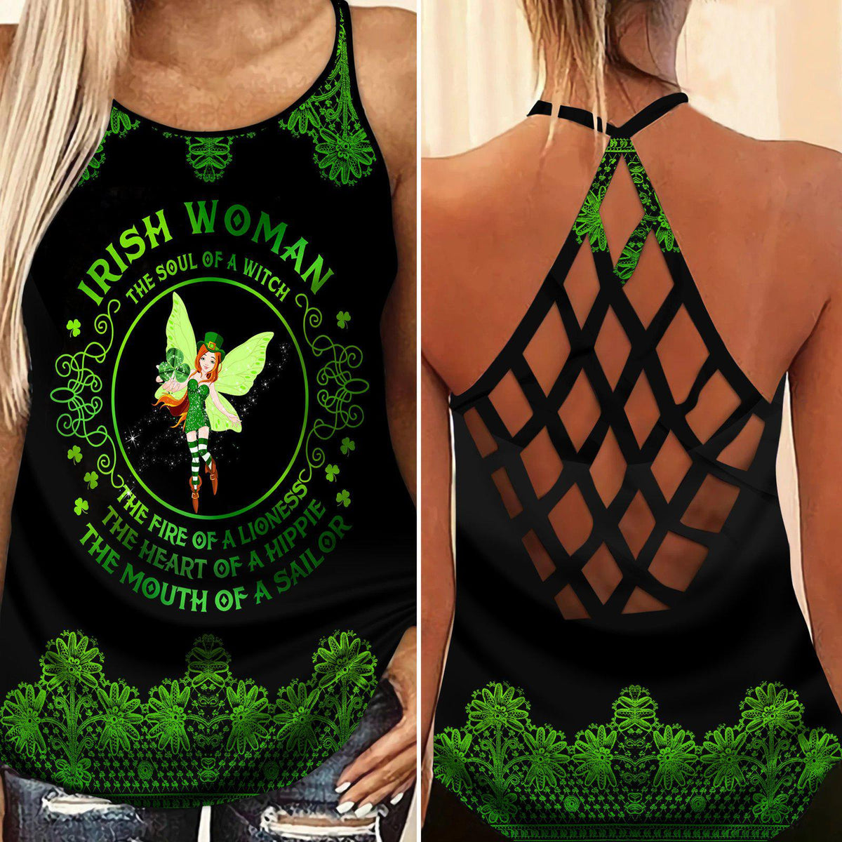 Irish Strength Hollow Tank Top For Studio Workouts And Casual Wear