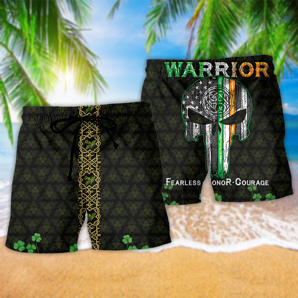 Green Leaf Irish Warrior Beach Shorts Pattern Detail For Tropical Escapes And Everyday Comfort