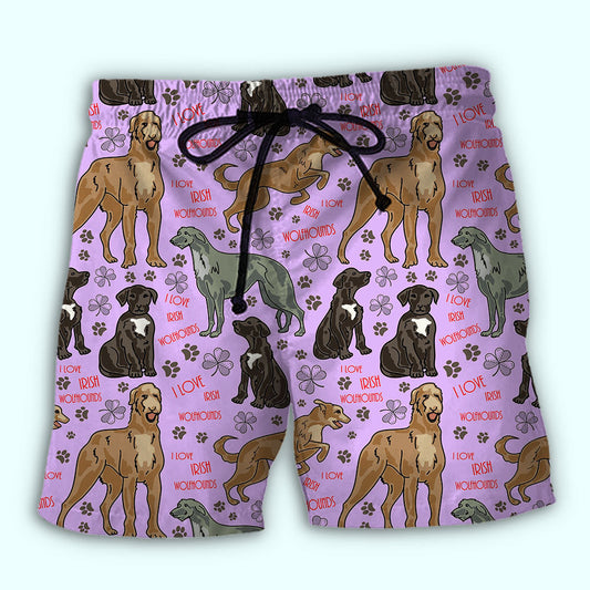Irish Wolfhound Cute Dog Lover Beach Shorts Artwork Detail For Comfortable Everyday Summer Wear