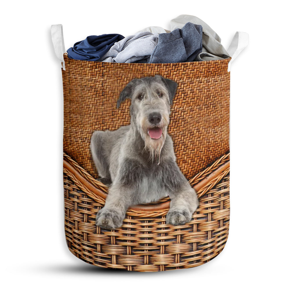 Irish Wolfhound Dog Rattan Texture Laundry Basket For Bathroom Bedroom Storage
