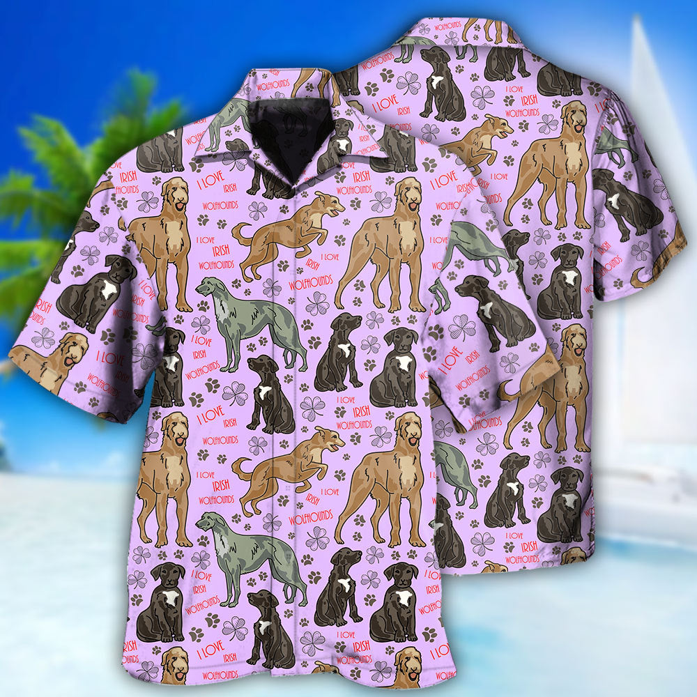 Cute Pink Dog Irish Wolfhound Hawaiian Shirt For Poolside Relaxation And Sunny Getaways