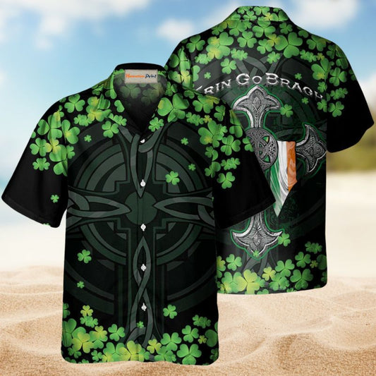 American Irish Clover Flag Hawaiian Shirt For Summer Vacation, Beach Travel, And Casual Wear