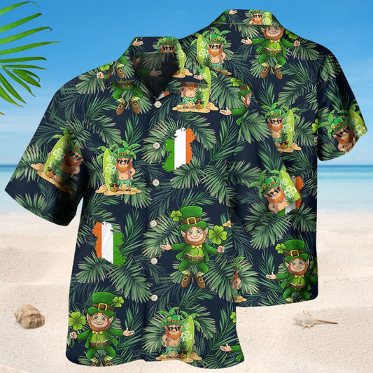 Tropical Irish Leaf Hawaiian Shirt For Summer Vacation, Beach Travel, And Casual Wear