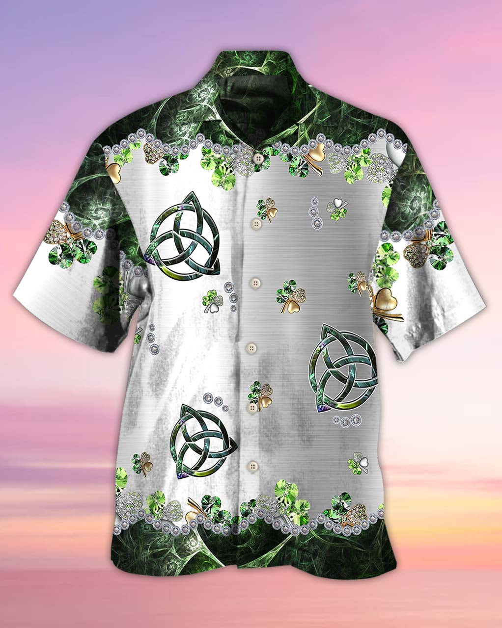 Irish Clover Metal Hawaiian Shirt For Beach Parties And Weekend Getaways