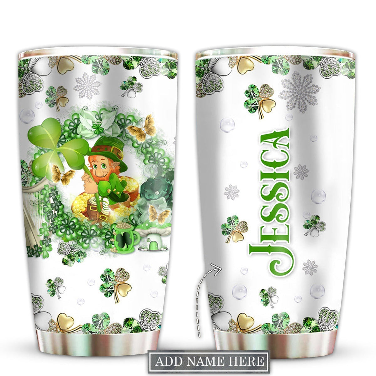 Irish Lucky With Four Leaf Clover Personalized 20 Oz Tumbler For Coffee Travel And Daily Drinks