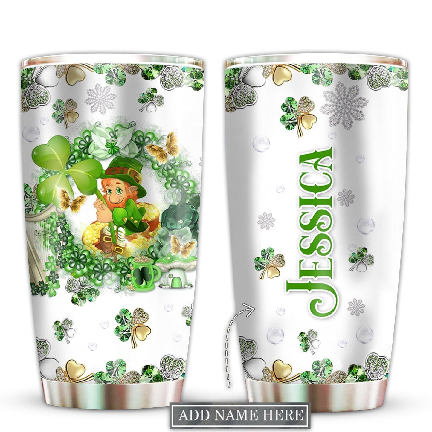 Irish Lucky With Four Leaf Clover Personalized 20 Oz Tumbler For Coffee Travel And Daily Drinks
