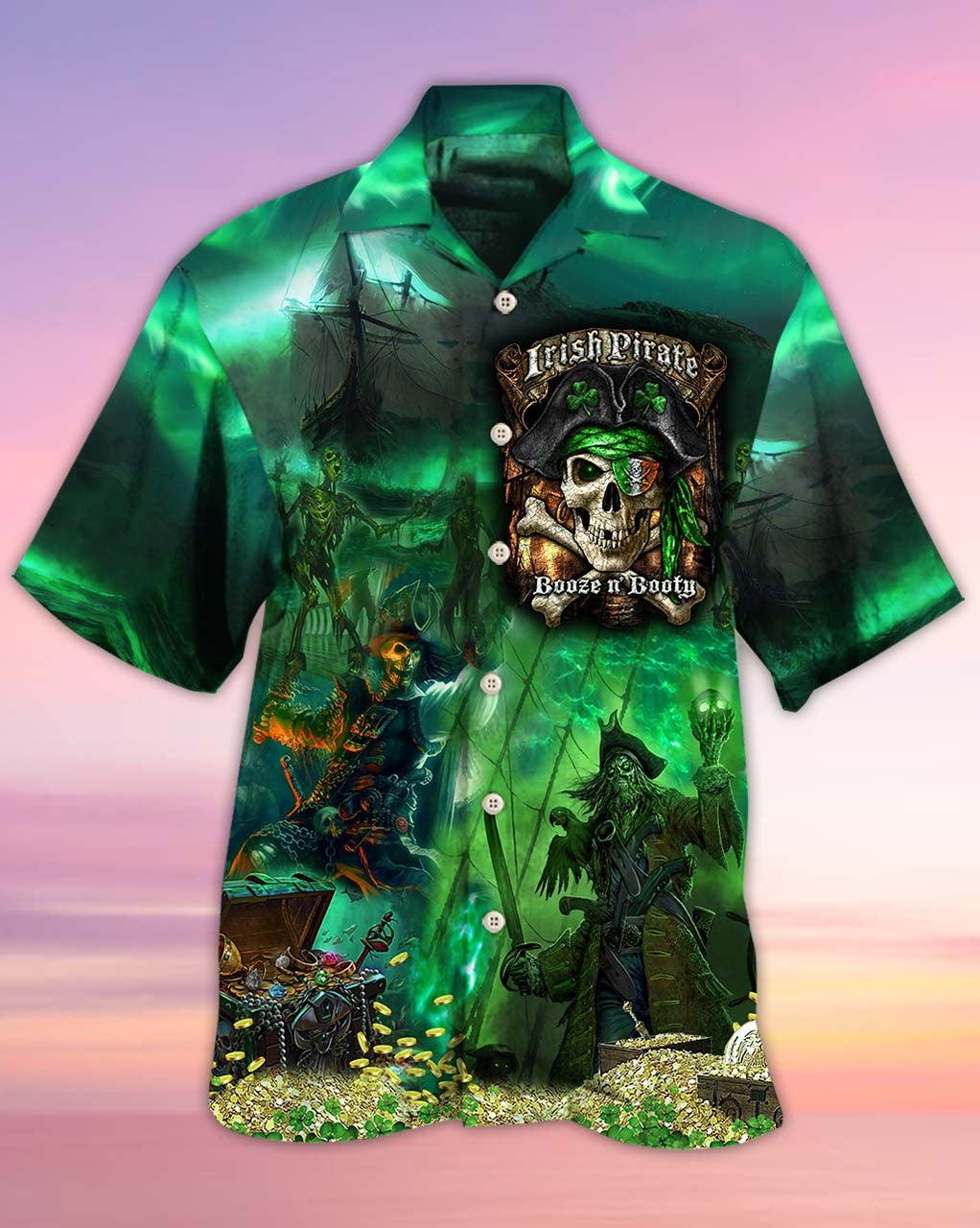 Irish Nautical Pirate Booze Booty Beautiful Hawaiian Shirt For Summer Events And Casual Outdoor Wear