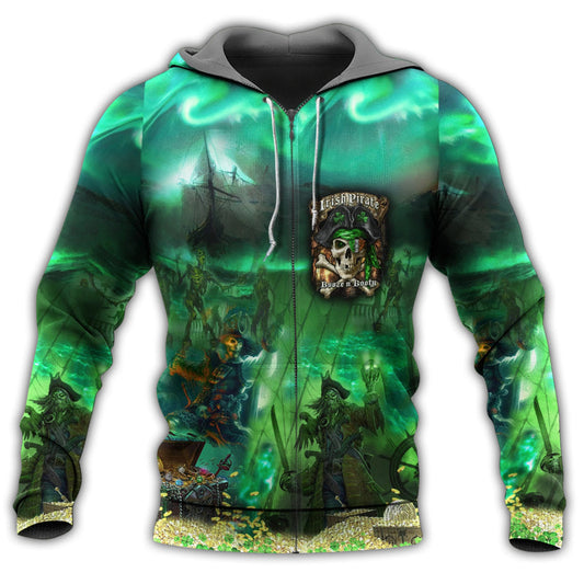 Irish Green Pirate Booze Booty Hoodie For Bold Streetwear Seasonal Events And Comfortable Layering