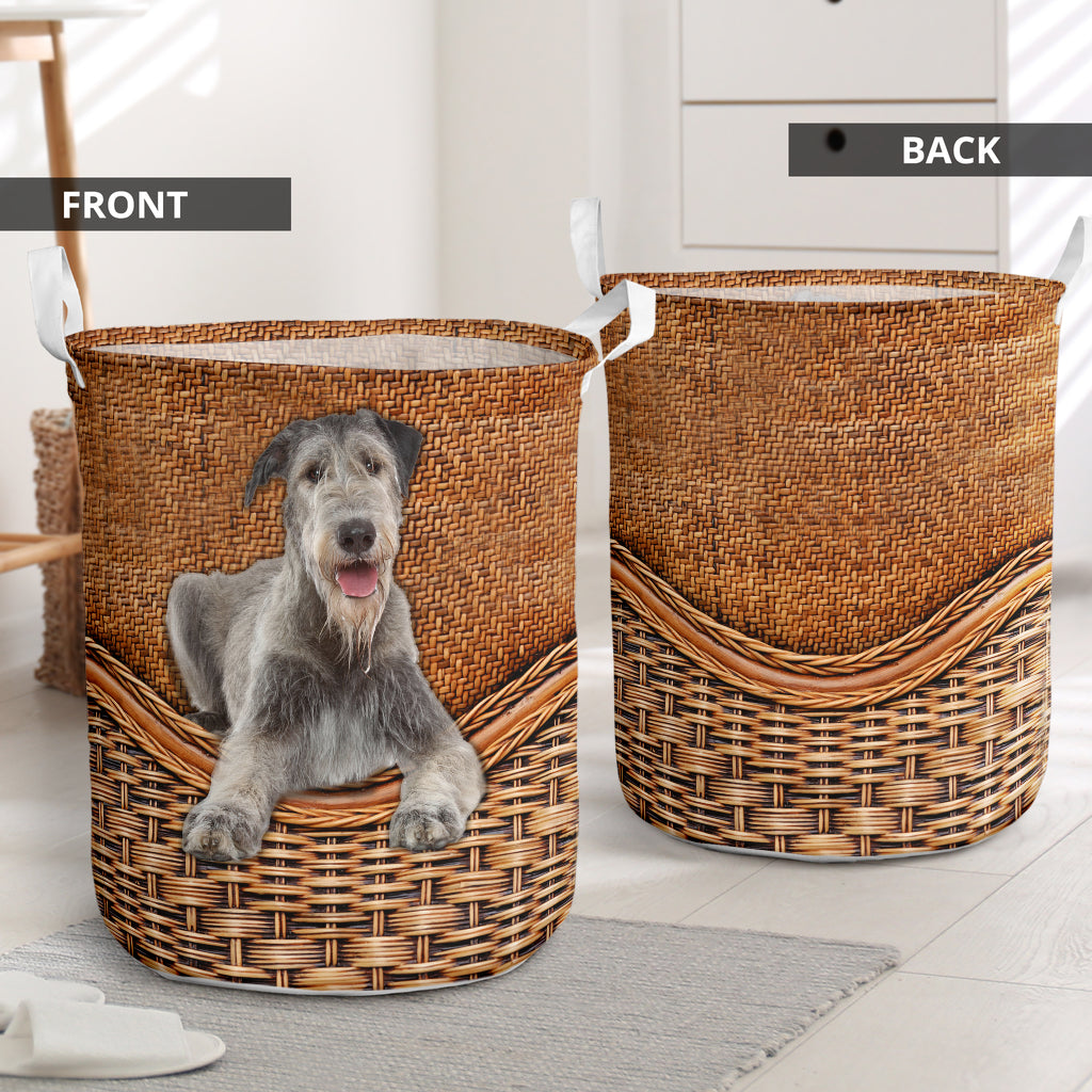 Irish Wolfhound Dog Rattan Texture Laundry Basket For Room Home Organizer