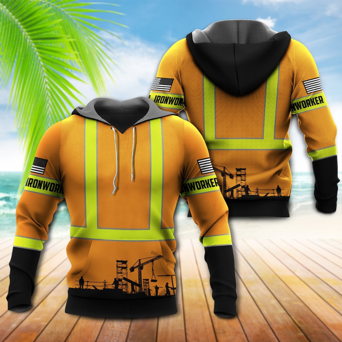 Orange Iron Worker Industrial Hoodie For Relaxed Daily Wear Weekend Outings And Thoughtful Gifting