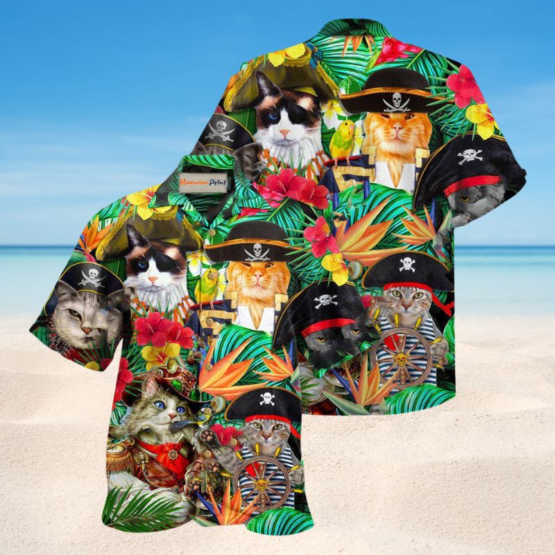 Playful Pirate Cats Hawaiian Shirt For Bold Summer Parties Beach Travel And Alternative Casual Style