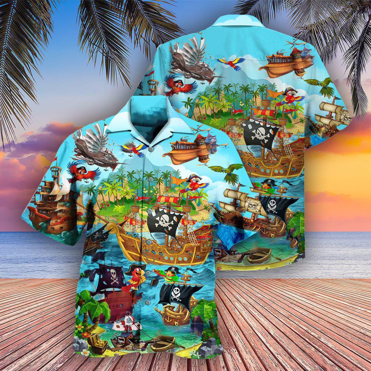 Nautical Pirate Hawaiian Shirt For Summer Vacation And Beach Travel