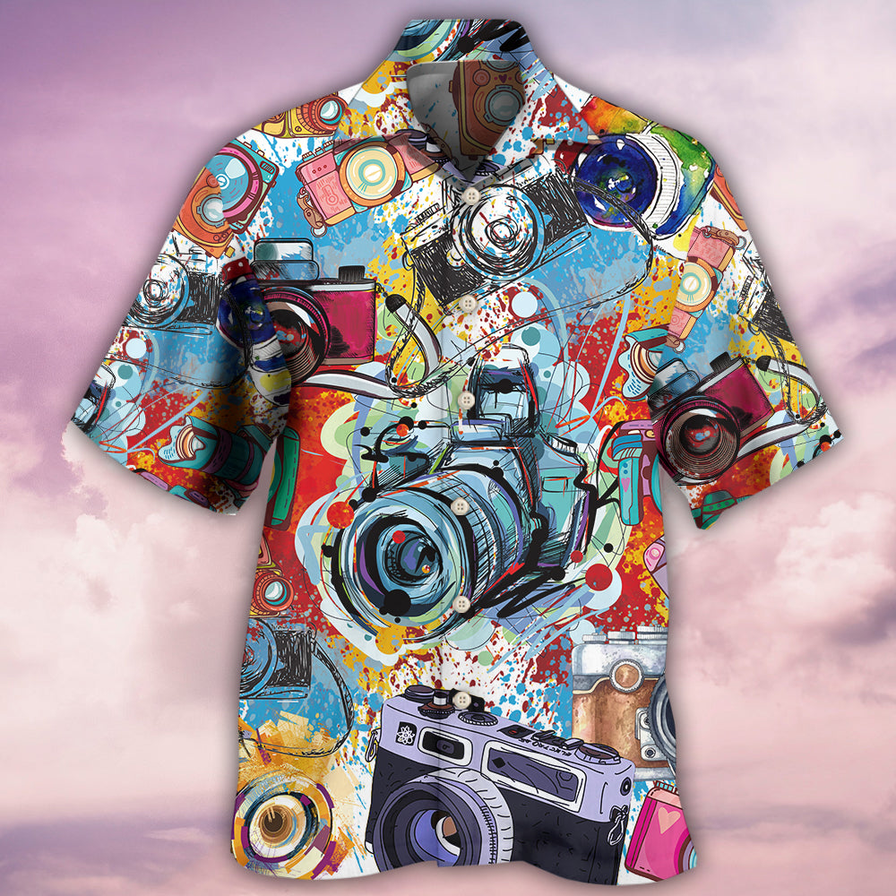 Camera Cameras Hawaiian Shirt Design Detail For Sunny Adventures And Casual Wear