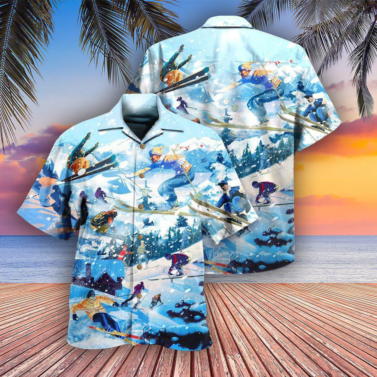 Snowboarding Hawaiian Shirt With All Over Print For Vacation Getaways Resort Wear And Casual Celebrations