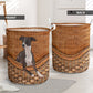 Italian Greyhound Dog Rattan Texture Laundry Basket For Room Home Organizer