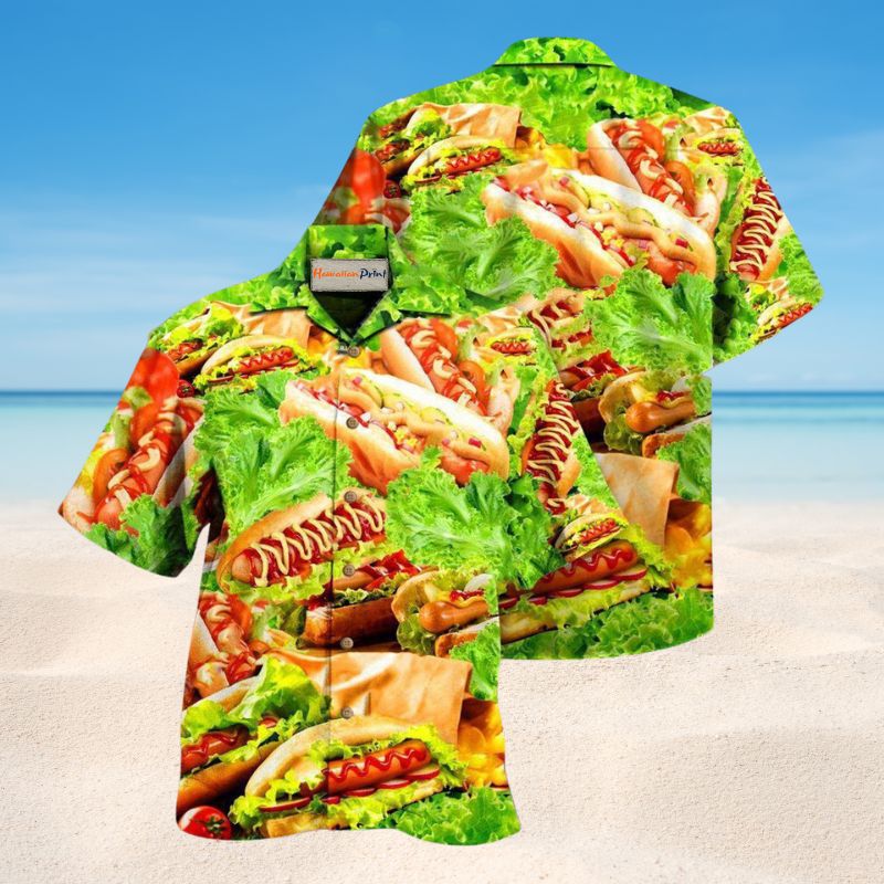 Hot Dog Party Hawaiian Shirt For Coastal Adventures Outdoor Gatherings And Casual Warm Weather Wear