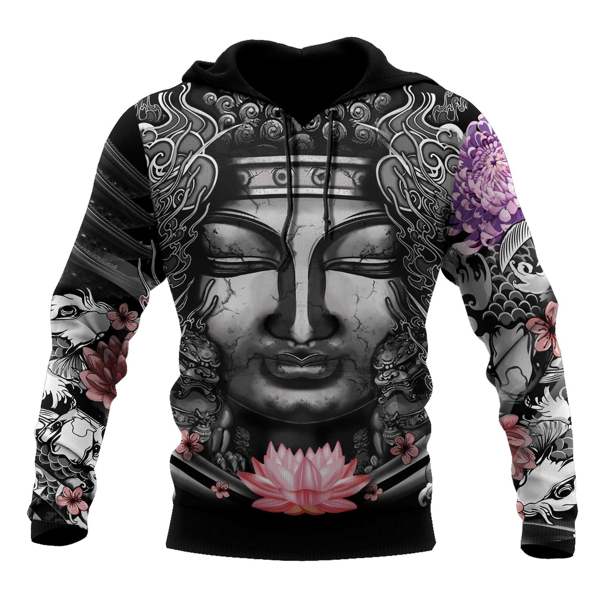 Japanese Buddhism Tattoo Hoodie For Cultural Gatherings Casual Layering And Relaxed Wear