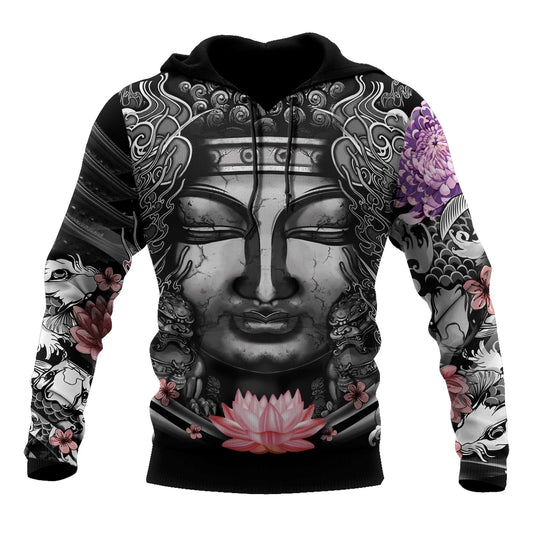 Japanese Buddhism Tattoo Hoodie For Cultural Gatherings Casual Layering And Relaxed Wear