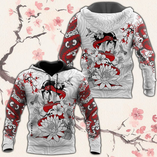 Japanese Geisha Tattoo Hoodie For Heritage Events Weekend Outings And Comfortable Streetwear