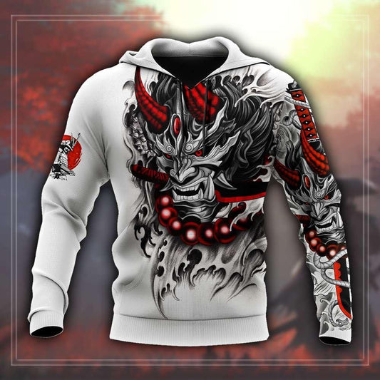 Japanese Mask Tattoo Hoodie For Cultural Themes Casual Travel And Meaningful Gift Giving