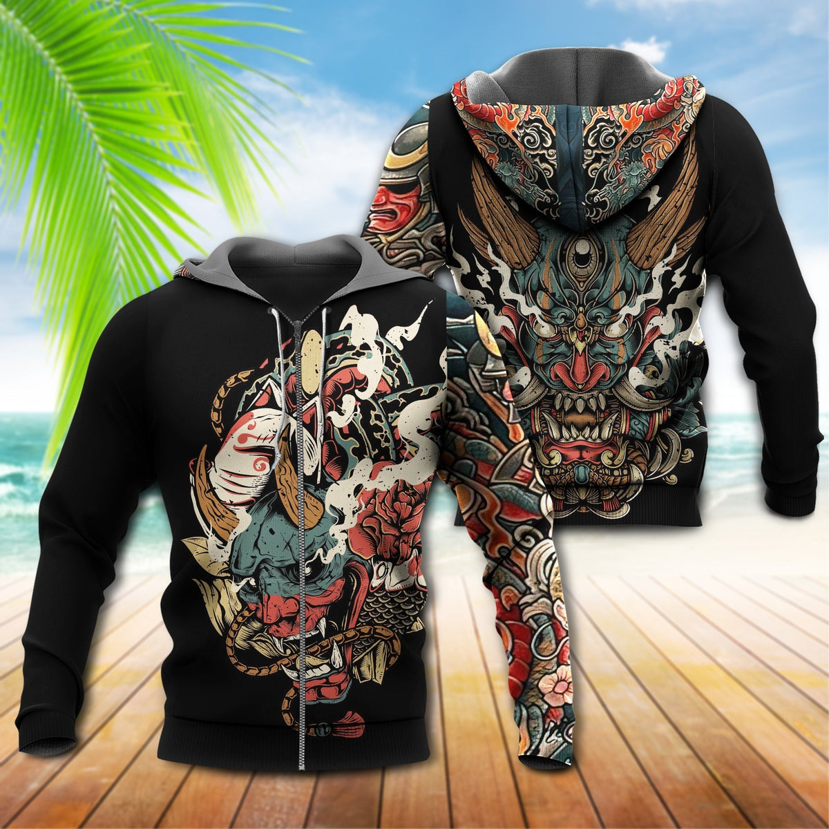 Japanese Oni Mask Tattoo Hoodie For Heritage Artwork Enthusiasts Weekend Trips And Gifting