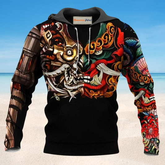 Japan Mask Tattoo Hoodie For Casual Outfits Outdoor Trips And Comfortable Layering