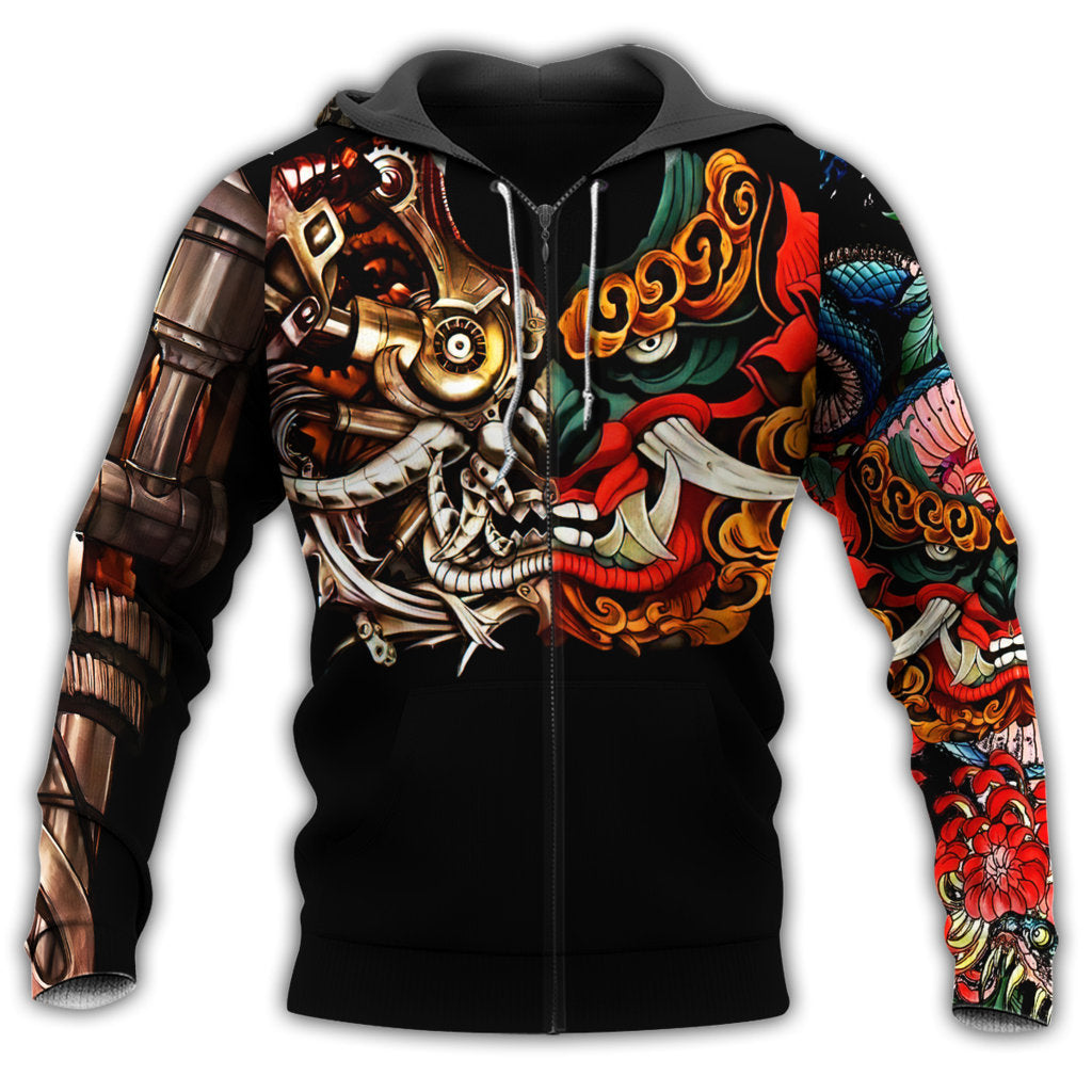 Japan Mask Tattoo Hoodie For Casual Outfits Outdoor Trips And Comfortable Layering