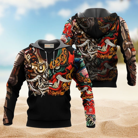 Japanese Mask Tattoo Hoodie For Heritage Inspired Streetwear Travel And Everyday Style