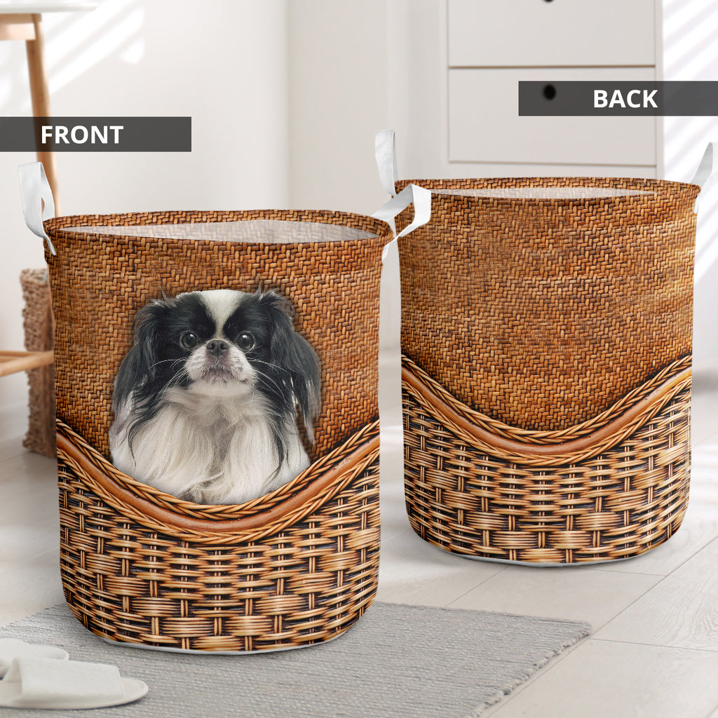 Japanese Chin Dog Rattan Texture Laundry Basket For Room Home Organizer