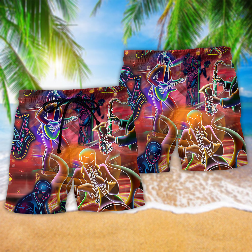 Jazz Music Life Slow Rhythm Quote Beach Shorts Print View For Coastal Escapes And Casual Outings