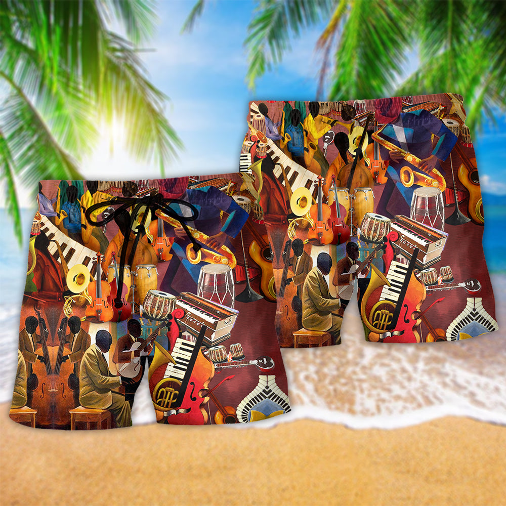 Jazz Melody Beach Shorts Pattern Detail For Coastal Leisure And Flexible Everyday Wear