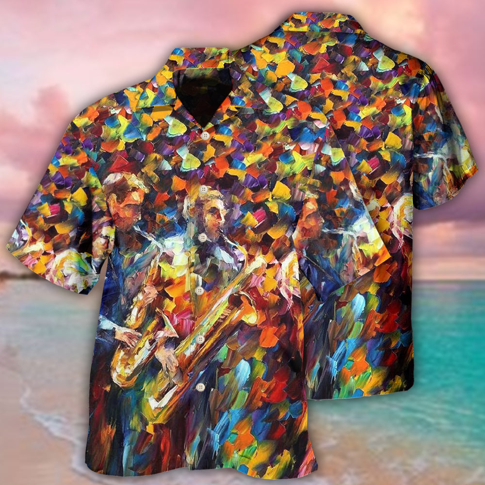 Colorful Jazz Music Pattern Hawaiian Shirt For Resort Trips, Coastal Parties, And Warm Weather Style